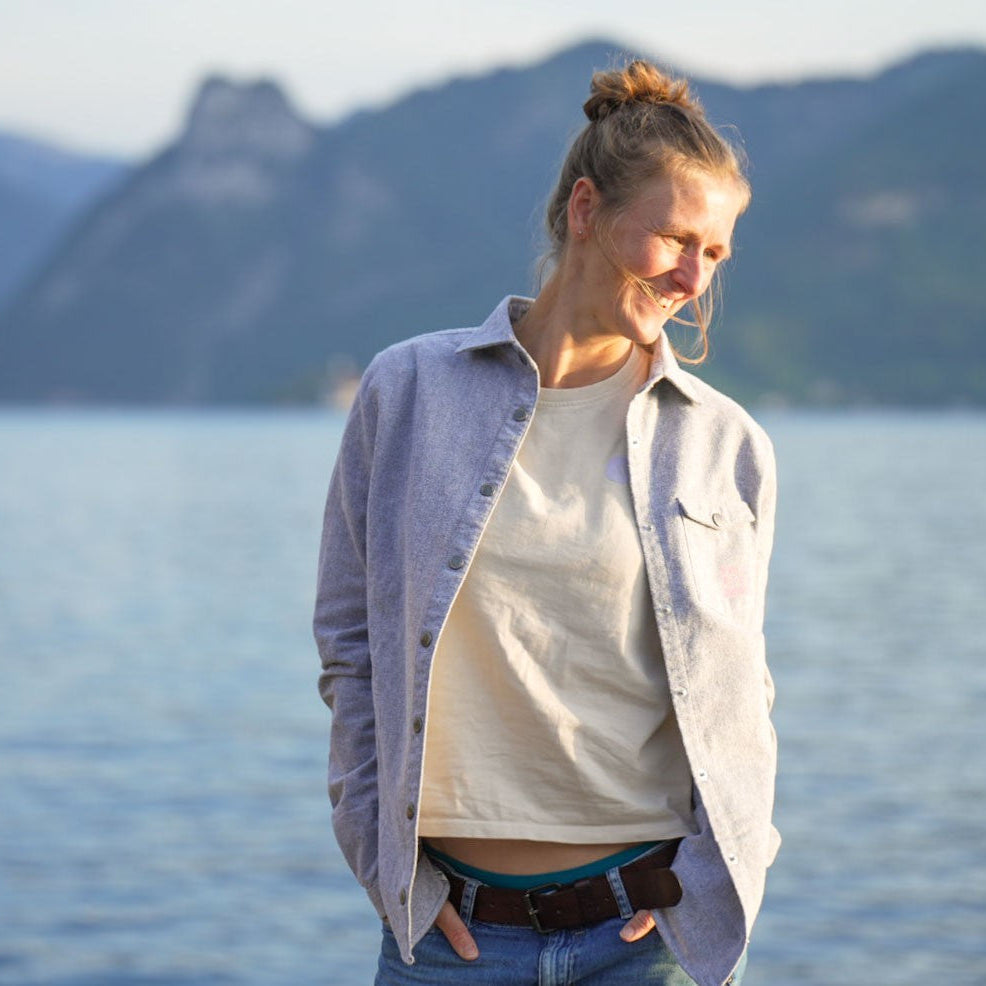 Elsa Organic Flanell Overshirt Damen Grau Meliert