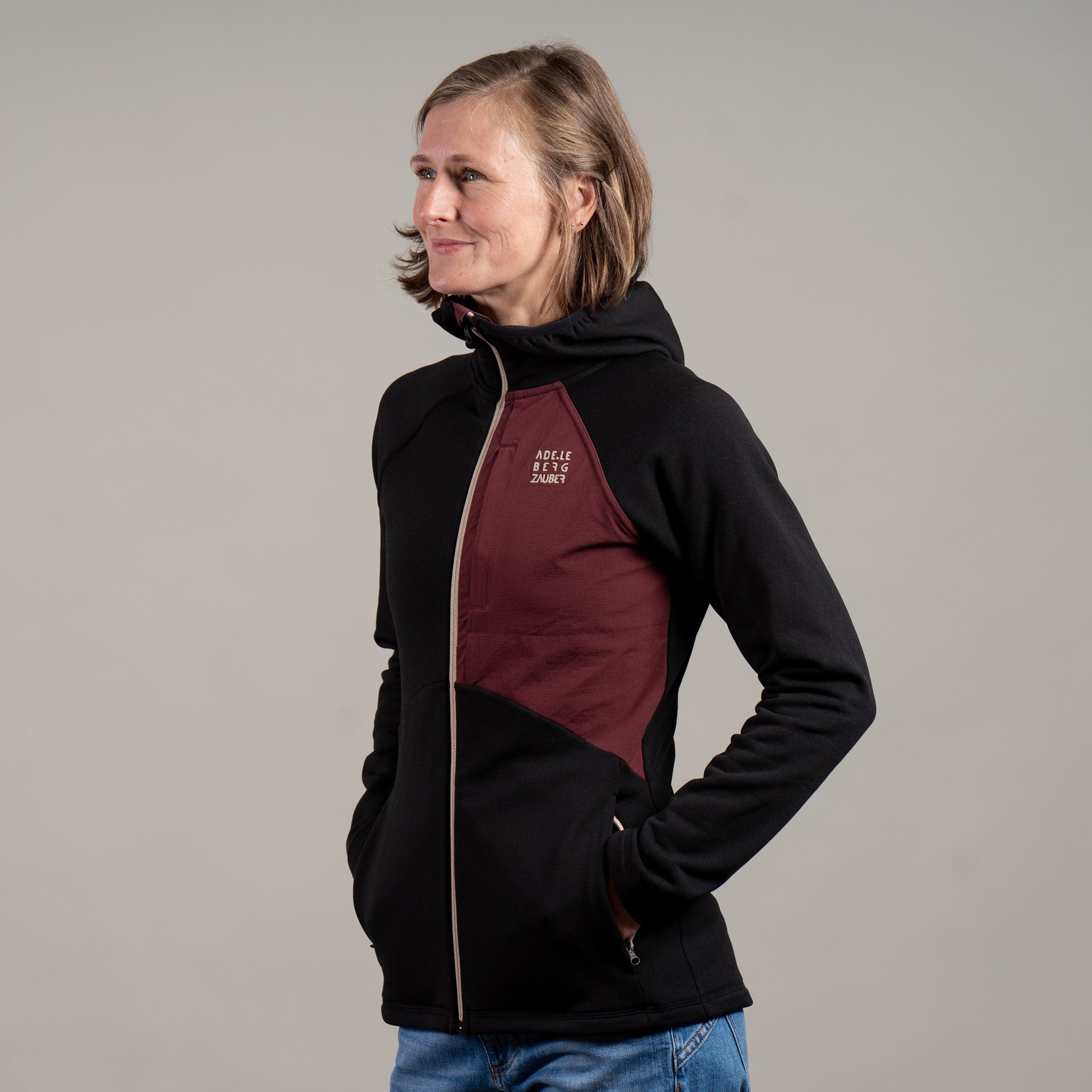 Thea Merino-Mix Zip Hoody Damen schwarz – Ansicht 8