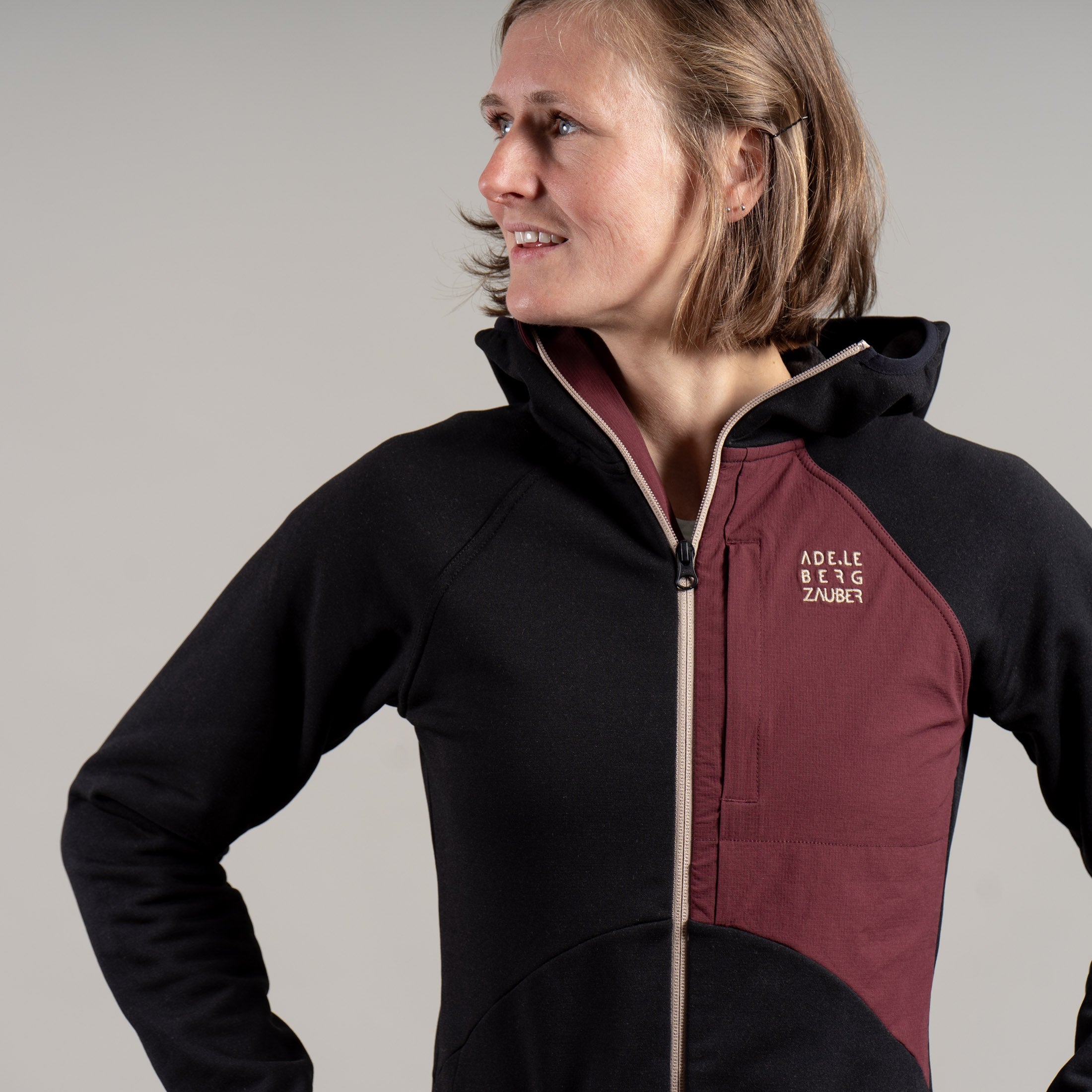 Thea Merino-Mix Zip Hoody Damen schwarz – Ansicht 4