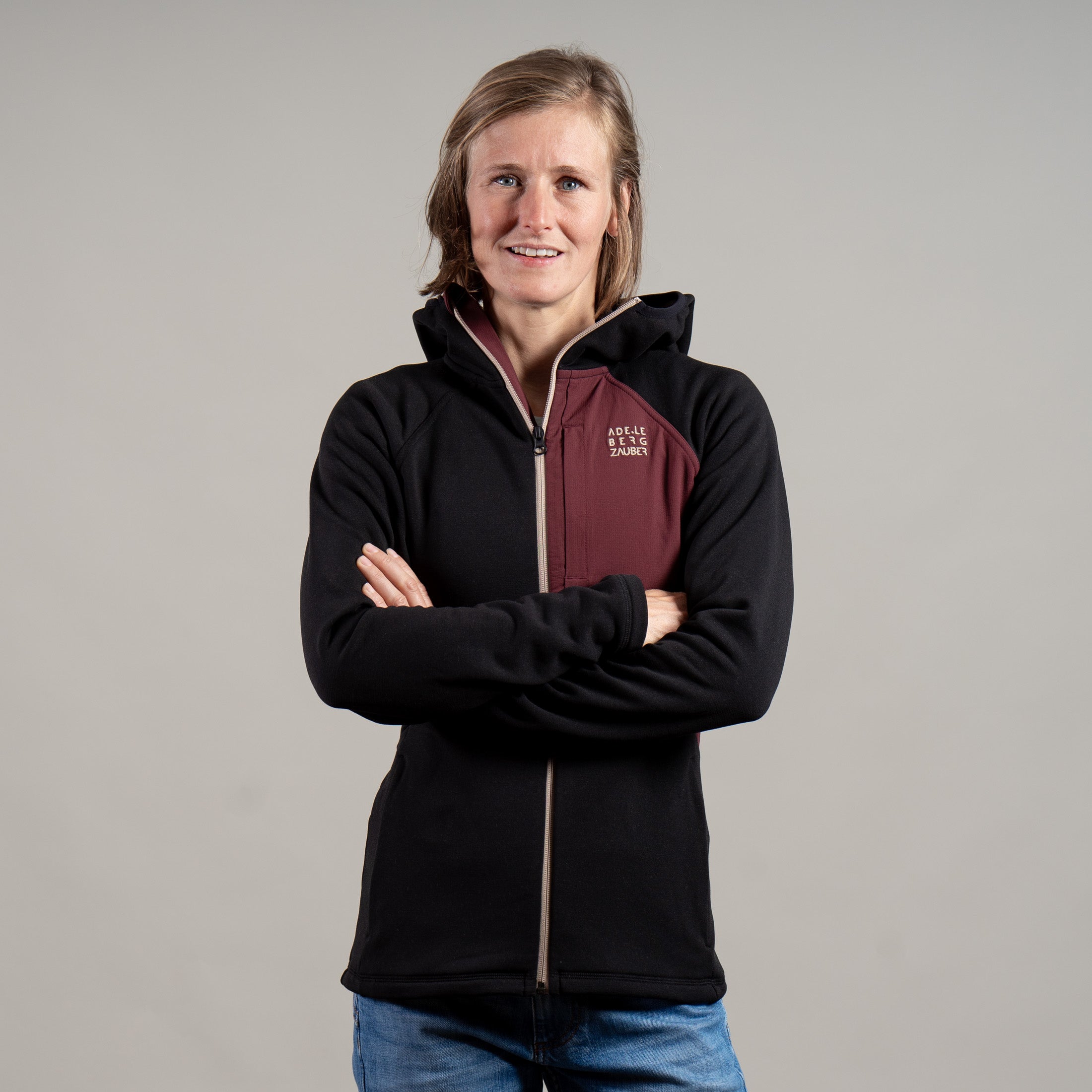Thea Merino-Mix Zip Hoody Damen schwarz – Ansicht 3