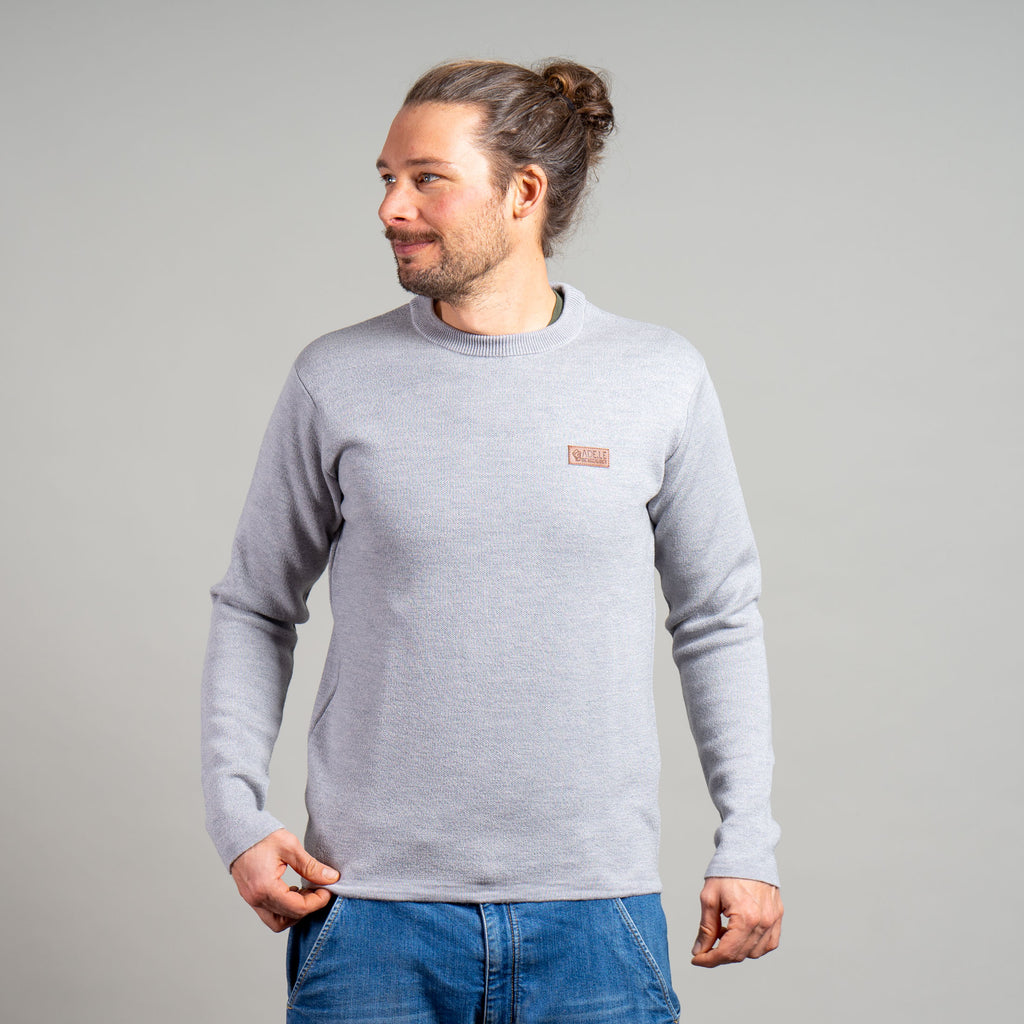 Mathias 100% Merino Strickpullover Herren Hellgrau – Ansicht 3