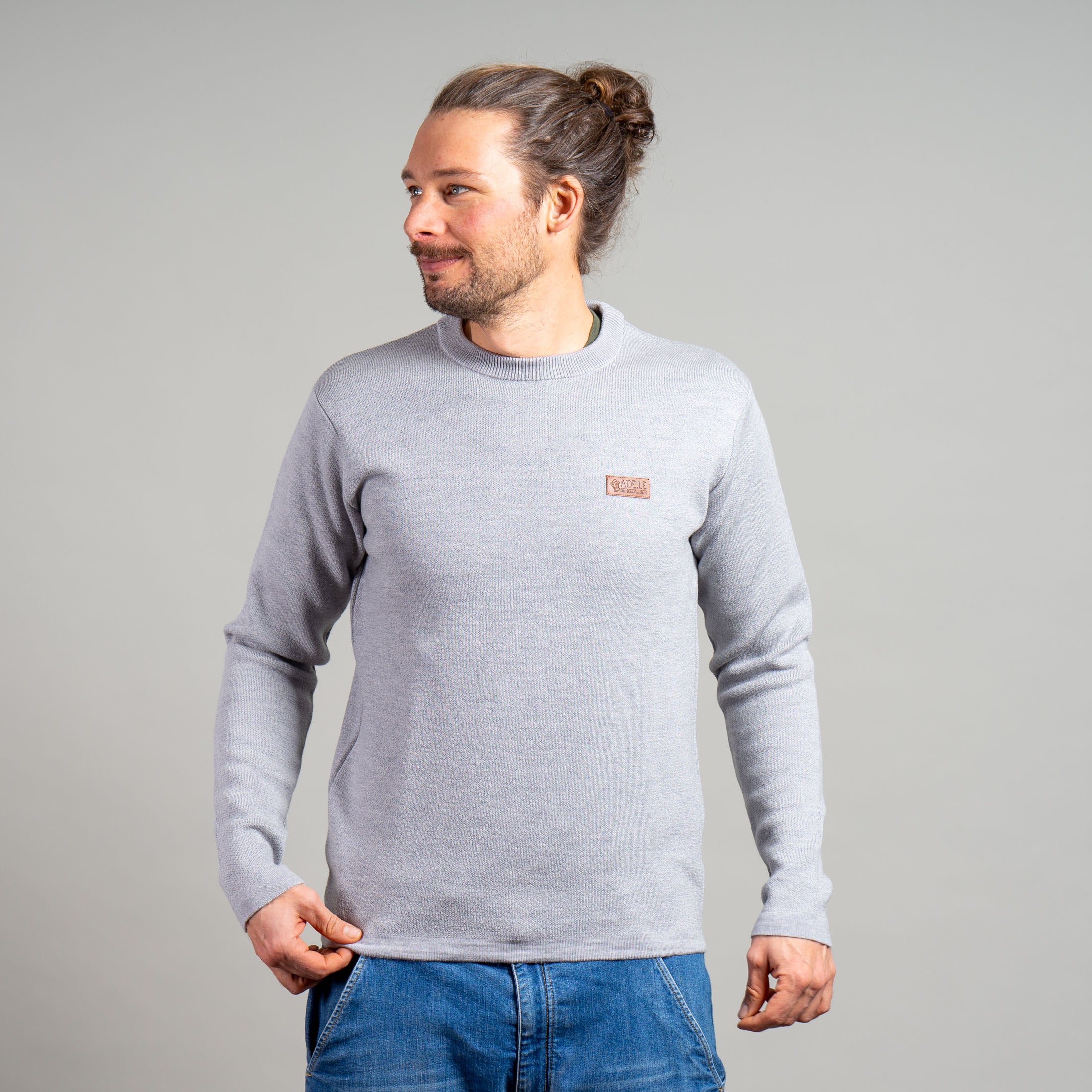 Mathias 100% Merino Strickpullover Herren Hellgrau – Ansicht 3