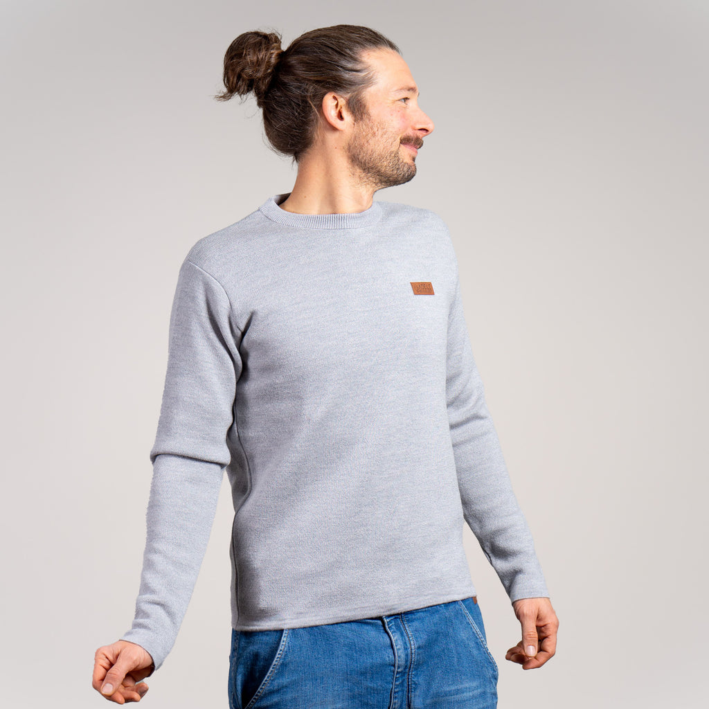 Mathias 100% Merino Strickpullover Herren Hellgrau – Ansicht 1