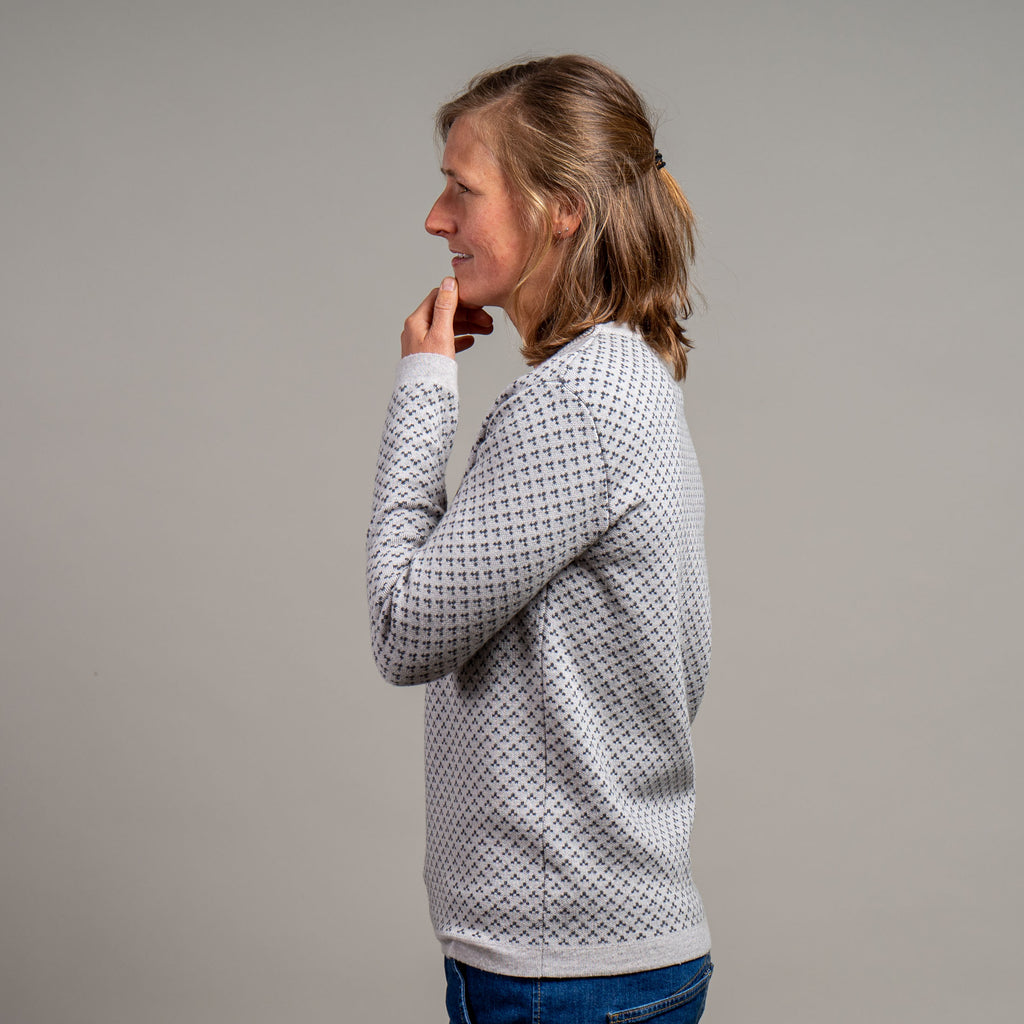 Silvi Merino Strickpullover Damen gemustert Weißgrau – Ansicht 6