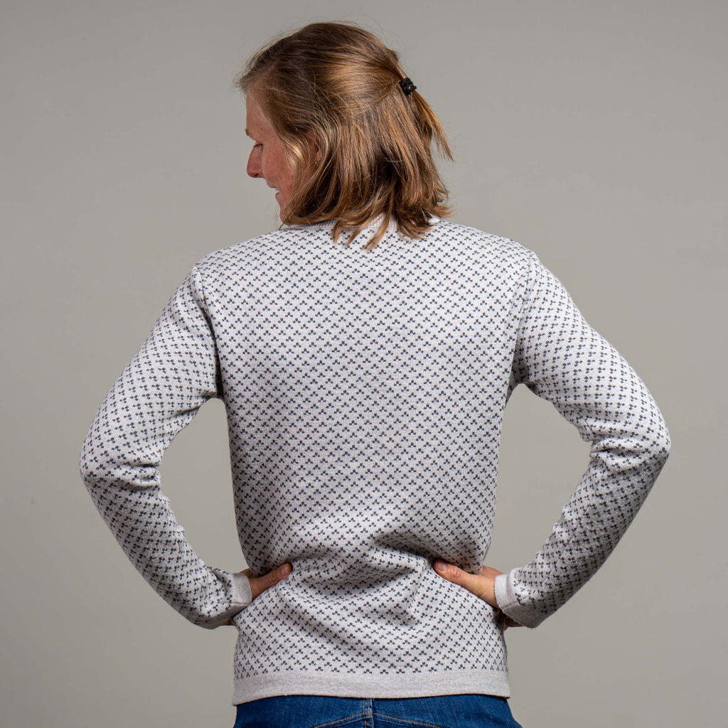 Silvi Merino Strickpullover Damen gemustert Weißgrau – Ansicht 5