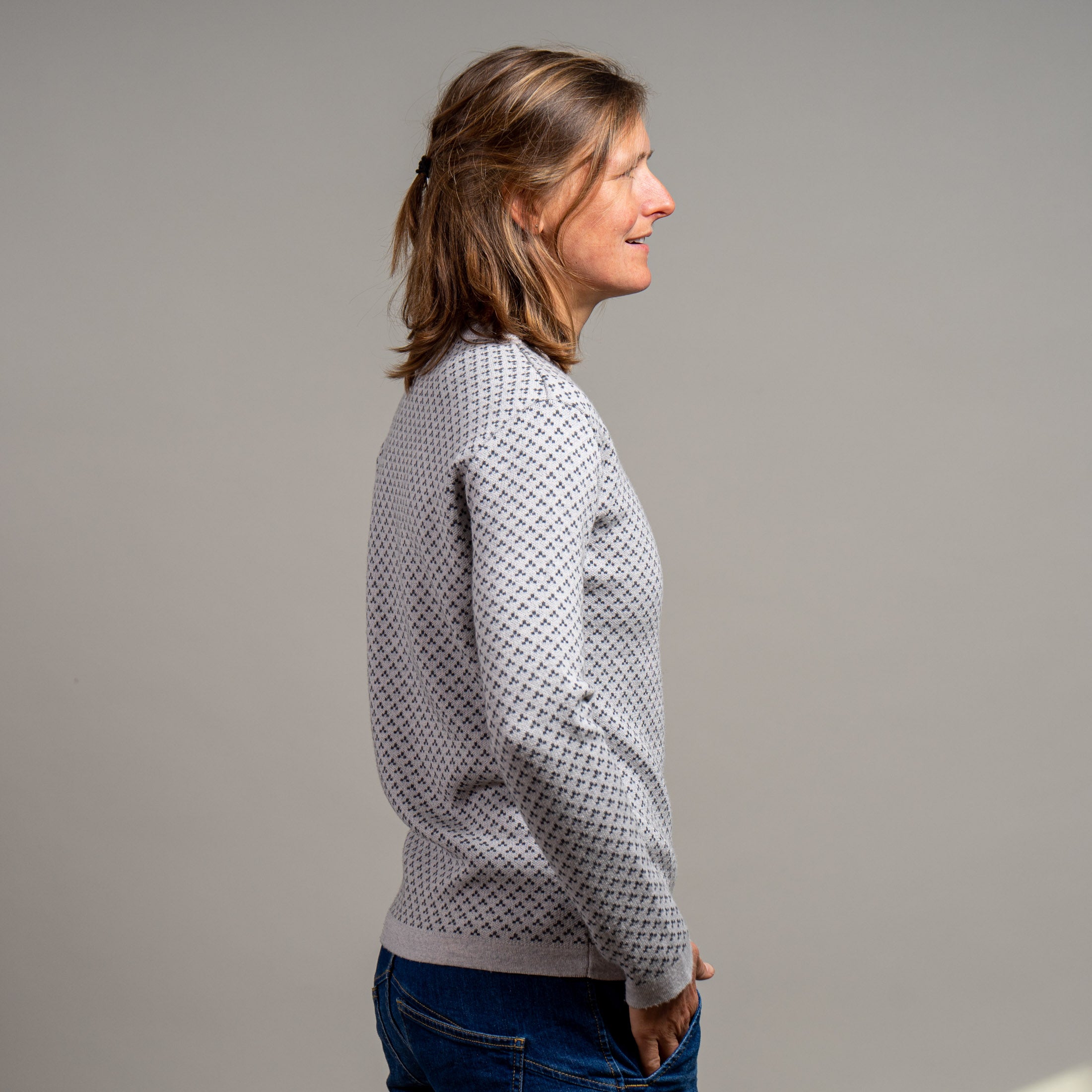 Silvi Merino Strickpullover Damen gemustert Weißgrau – Ansicht 4