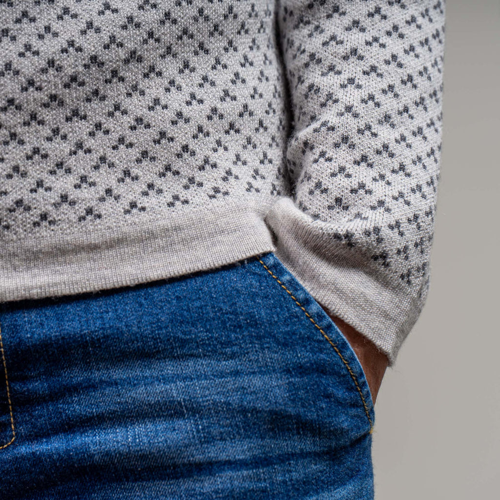 Silvi Merino Strickpullover Damen gemustert Weißgrau – Ansicht 8