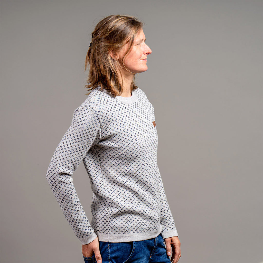 Silvi Merino Strickpullover Damen gemustert Weißgrau – Ansicht 1
