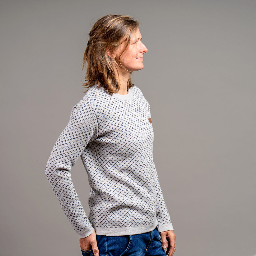 Silvi Merino Strickpullover Damen gemustert Weißgrau – Ansicht 1