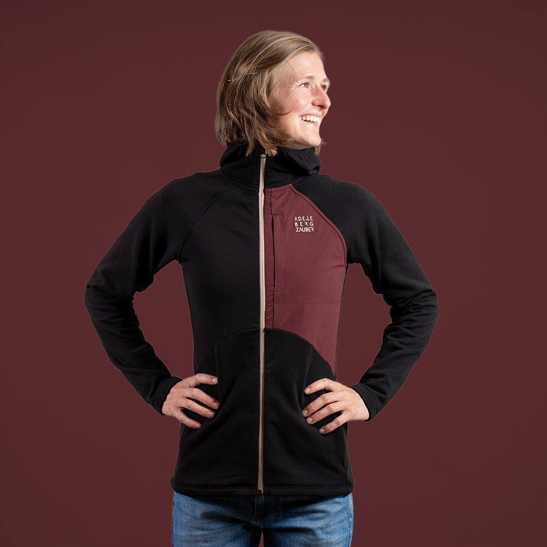 Thea Merino-Mix Zip Hoody Damen schwarz – Ansicht 1
