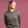 Vroni 100% Merino Strickpullover Damen Grün Rosa gemustert – Ansicht 1